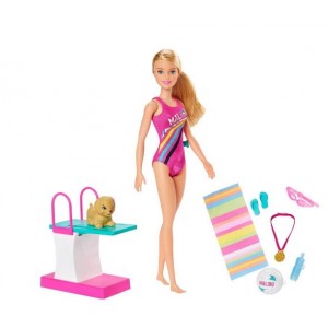 Кукла Barbie & Ken Профессии Пловчиха с питомцем Mattel GHK23