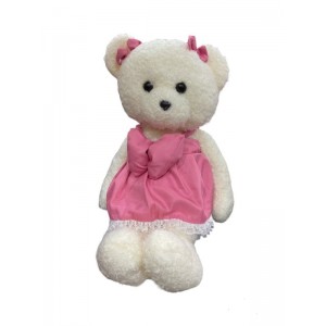 Мягкая игрушка Мишка пушистая в роз/зел. платье и бантиком 60 см №1
