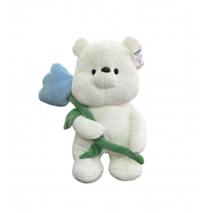 Мягкая игрушка Мишка белый из меха с велюровым тюльпаном 50 см