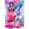 Кукла Barbie с синими волосами и сапфировым крылатым единорогом HRR16