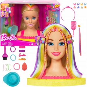 Кукла Barbie Totally Hair Deluxe для причесок с прямыми светлыми и неоново-радужными волосами HMD78