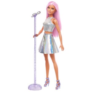 DVF50/JCW42 Кукла Barbie Pop Star в переливающейся юбке с микрофоном и розовыми волосами